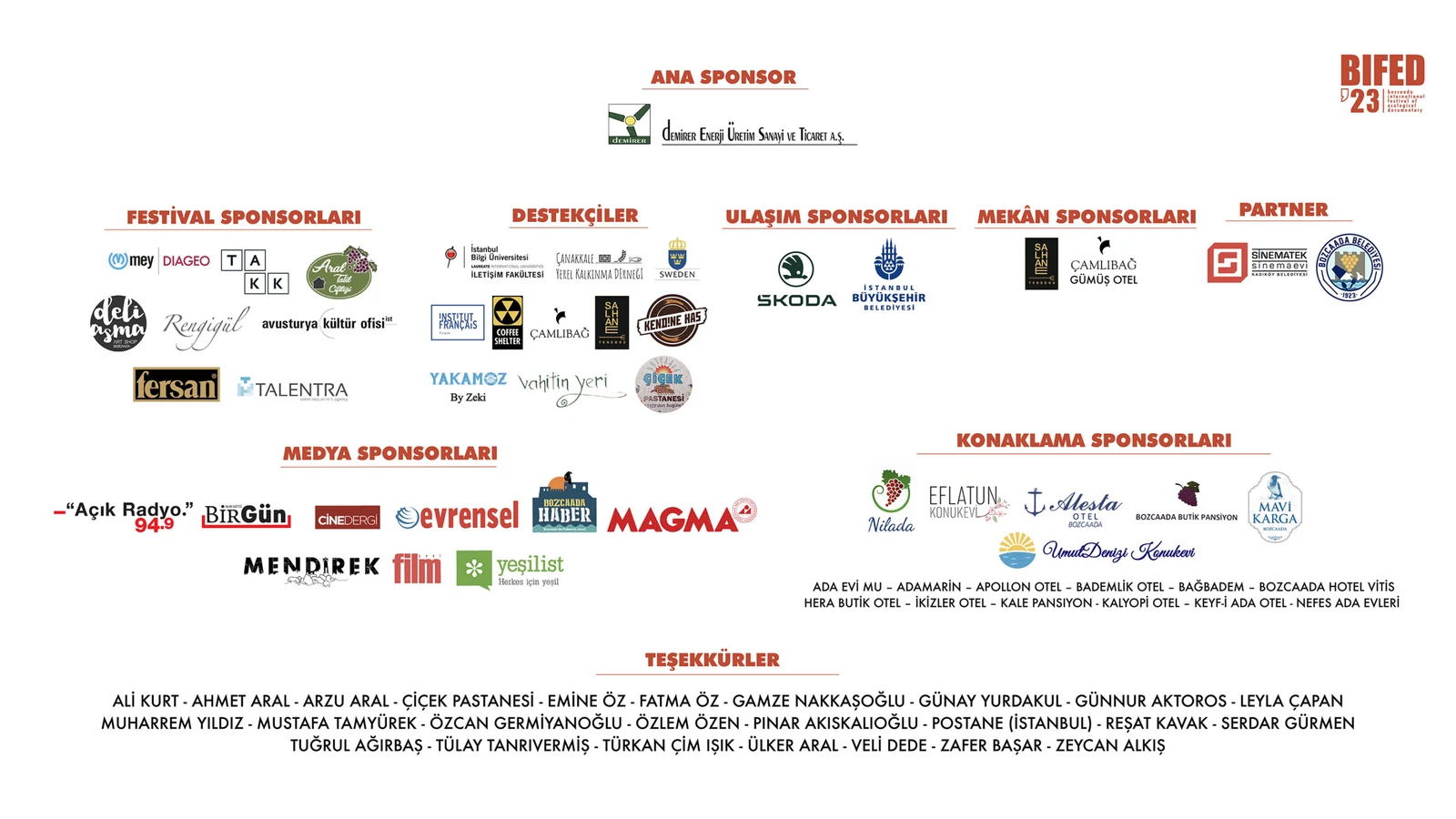 BIFED 2023 · Sponsorlar ve destekçiler